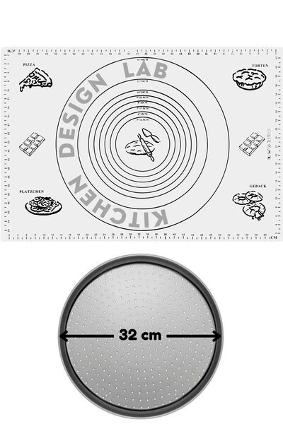 Kitchen Design Lab 2li Set Beyaz 45x65 Cm Silikon Hamur Açma Matı Ve Pizza Te...