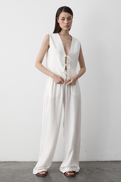 Laluvia White 3-Piece Lace-Up Vest Muslin Set