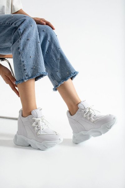 Generic Brand Pantofi sport albi cu toc cu pană ascuns