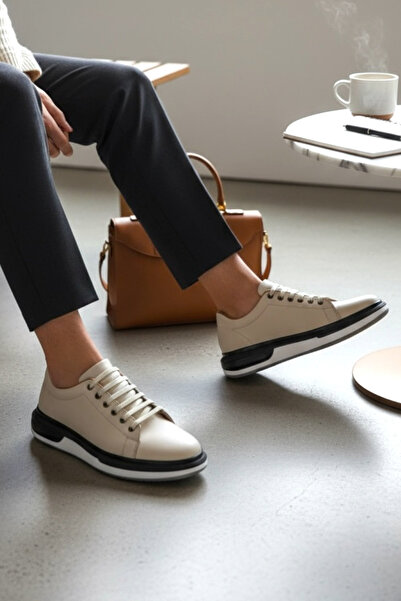 TUNAELLİ PANTOFI BĂRBAȚI BEJ KHAKI din piele naturală cu șireturi