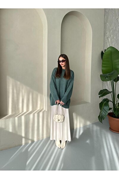Laluvia Petrol Green Plain Basic Thick Sweater