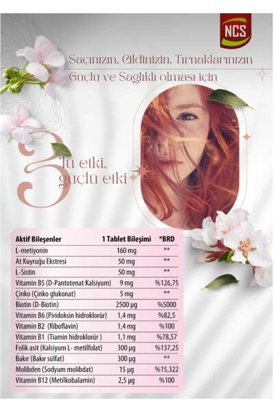 NCS بيوتين 2500 ميكروجرام إل سيستين زنك 2 × 60 قرص - صندوق حبوب