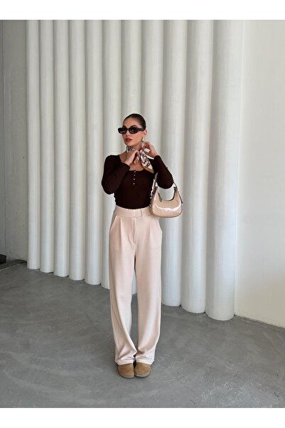 Laluvia Brown Buttoned Long T-Shirt