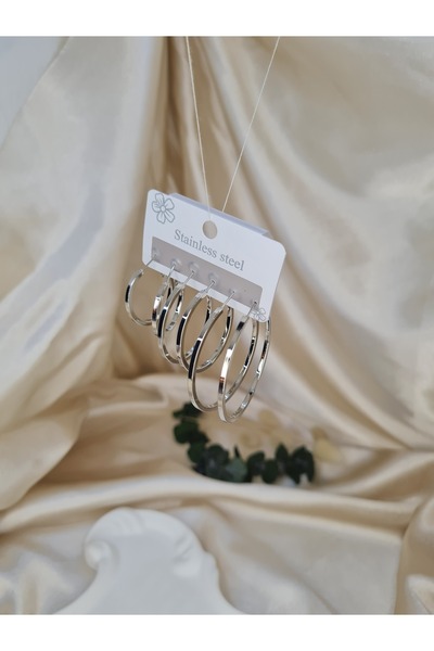 ZEYM COLLECTION 6’lı Gümüş Renk Paslanmaz Çelik Halka Küpe Seti – Minimalist ve Şık Günlük Kullanım İçin