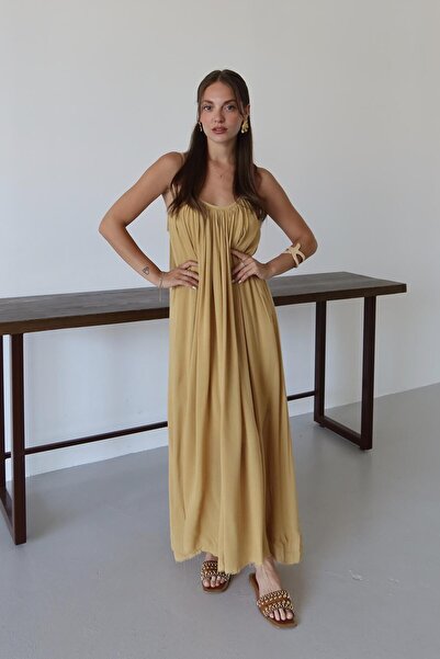 Laluvia Mustard Strap Comfortable Cut Dress