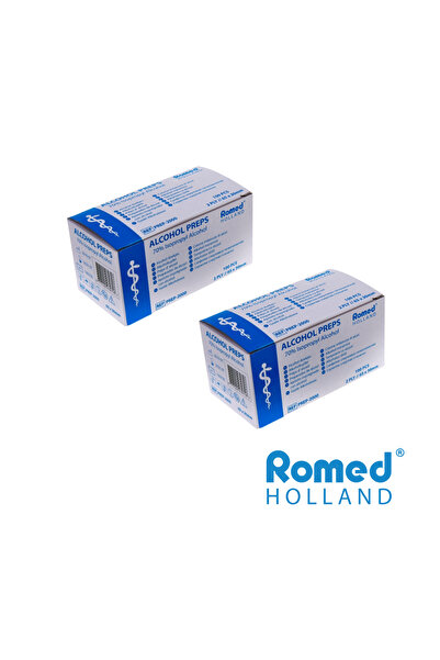 Romed Set 2 cutii tampoane (șervețele) cu alcool, 2 straturi, ambalate indivi...