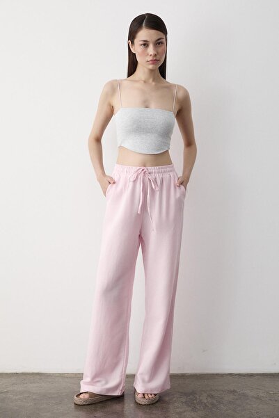 Laluvia Pink Elastic Waist Wide Leg Trousers