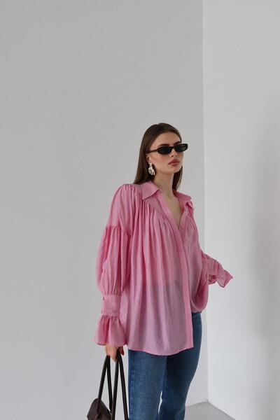 Laluvia Rózsaszín ráncolt dizájnú ing