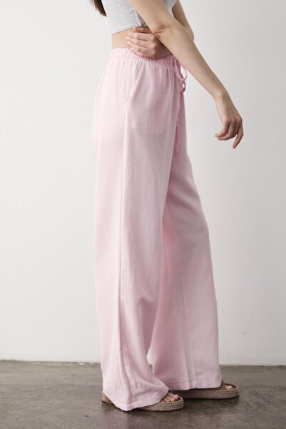 Laluvia Pink Elastic Waist Wide Leg Trousers
