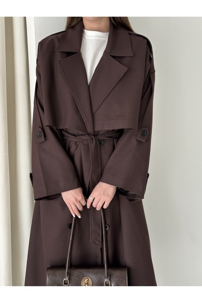 Laluvia Καφέ καμπαρντίνα με λεπτομέρεια Lucky Button