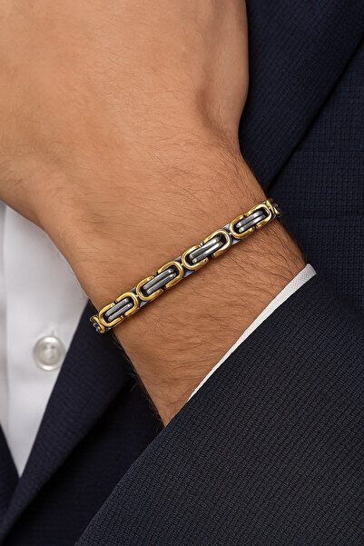 TREND COLLECTİON سوار من الفولاذ الذهبي والفضي السميك للرجال