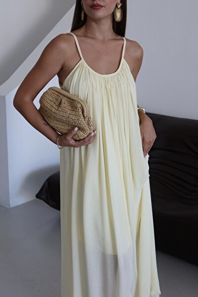 Laluvia Yellow Strap Comfortable Cut Dress