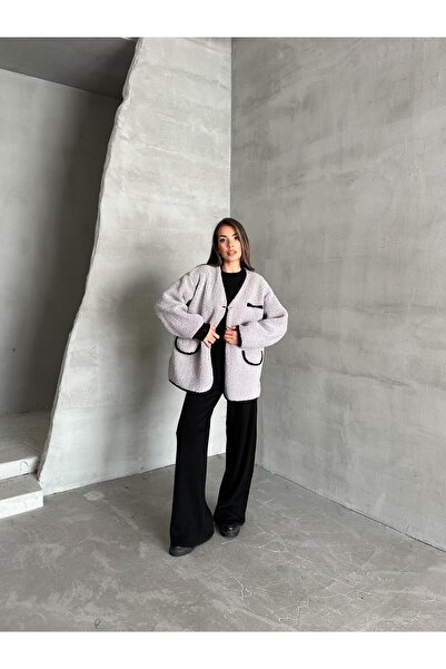 Laluvia Gray Oakland Stripe Detailed Wrinkled Jacket