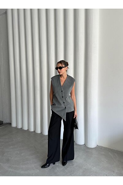 Laluvia Gray Venice Cross Buttoned Vest