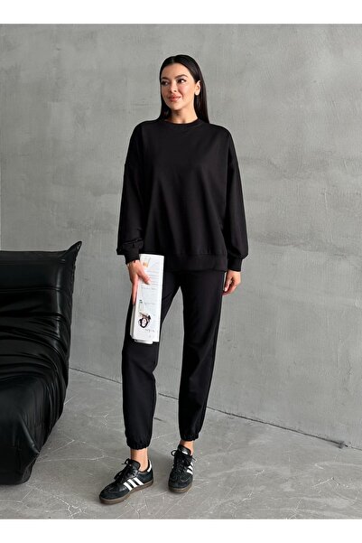 Laluvia Fekete Riven hosszú ujjú szett elasztikus lábakkal