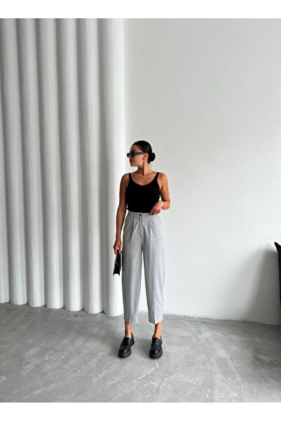 Laluvia Gri Baggy Kumaş Pantolon