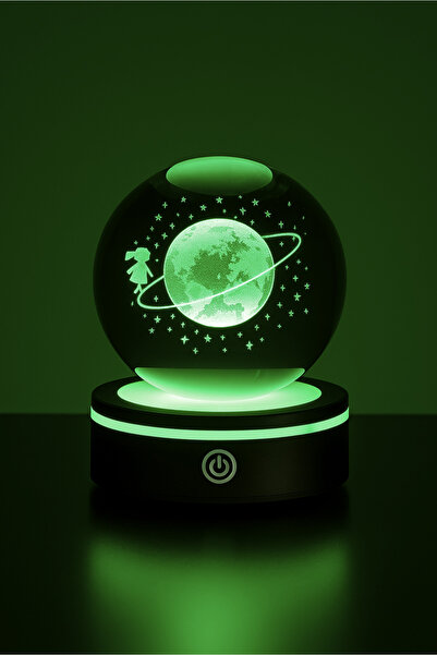 Deryal Hediyelik Satürnlü Kız Tasarımlı Renk Değiştiren Dönen Cam Küre