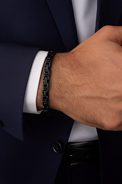 TREND COLLECTİON Erkek Siyah Çelik Kalın 5 Mm Kral Model Bileklik