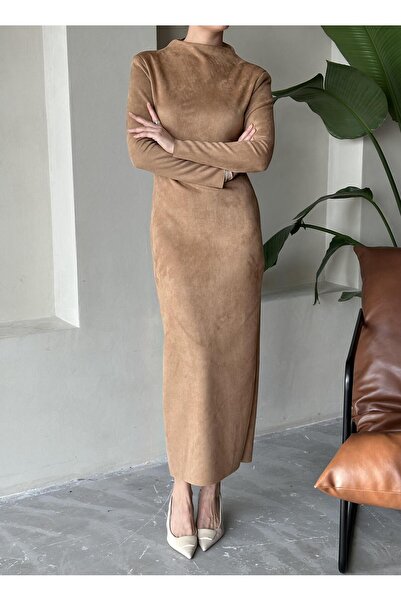 Laluvia Brown Nancy Suede Midi Dress