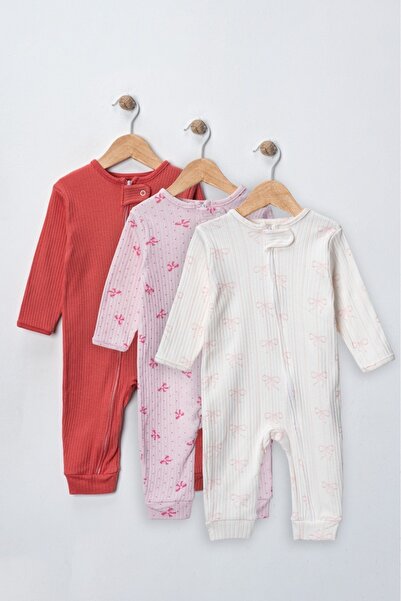 ENİA BABY Baby Girl Printed Cotton Cuffed 3-Piece Jumpsuit Set Colorful Patterned 9-12-18 Months Baby Outfit