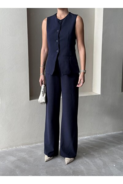 Laluvia Синій класичний жилет з ґудзиками та брюками Camille