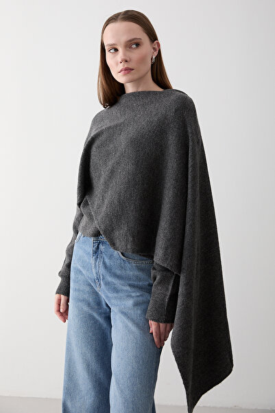 Laluvia Anthracite Scarf Detailed Knitwear Sweater - 98073