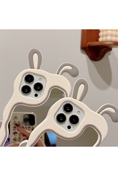 OSG iPhone 14 Pro Max Uyumlu Sevimli Tavşan Kulaklı Makyaj Aynalı Darbe Koruy...