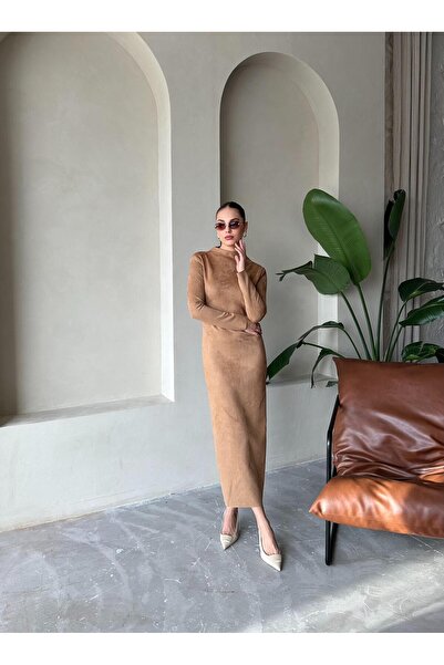 Laluvia Brown Nancy Suede Midi Dress