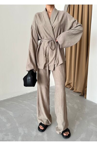 Laluvia Зелений шаль-комір кімоно брючний костюм