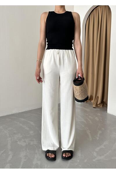 Laluvia Bavlněné lněné kalhoty s elastickým pasem