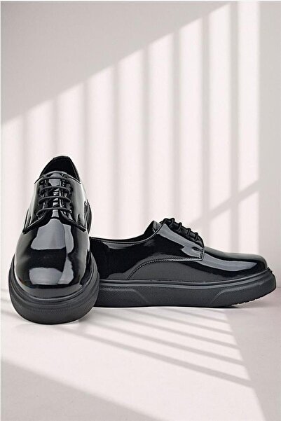 Rakerplus Μαύρο λουστρίνι Derby - Παιδικά Κλασικά Παπούτσια, Μαύρη Σόλα