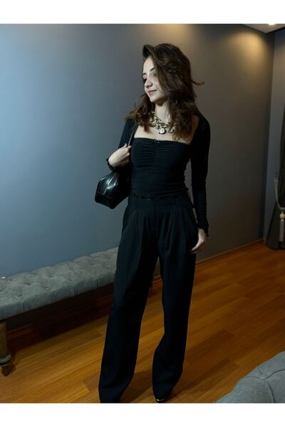 LUJJE Premium Quality Ribbon Detailed Pretty Blouse - Black