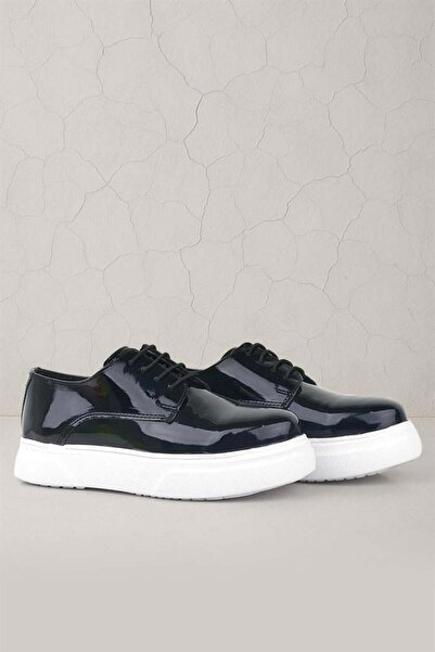 Rakerplus Pantofi clasici pentru copii Derby din piele lacuita neagra cu talp...