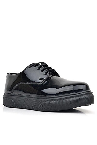 Rakerplus Μαύρο λουστρίνι Derby - Παιδικά Κλασικά Παπούτσια, Μαύρη Σόλα