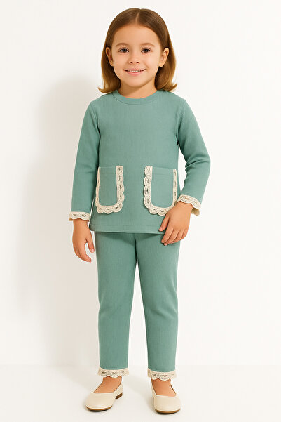 özge başaran Set de 2 piese pentru fetiță cu detaliu festonat – Hanorac cu bu...