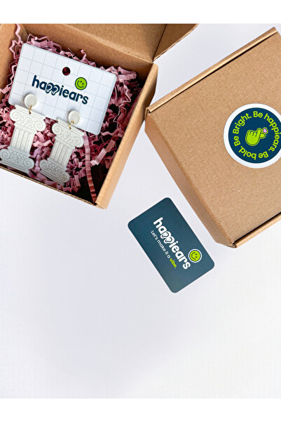 Happiears Antik Sütun Desenli Beyaz Özel Tasarım Küpe