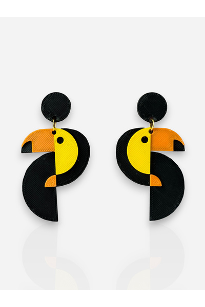 Happiears Tukan Kuşu Desenli Renkli Özel Tasarım Küpe