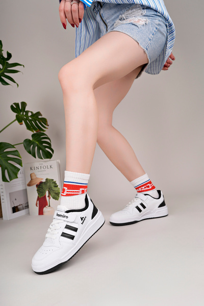 homiro Unisex Lace-Up Strappy Sports Sneaker Shoes White-Black