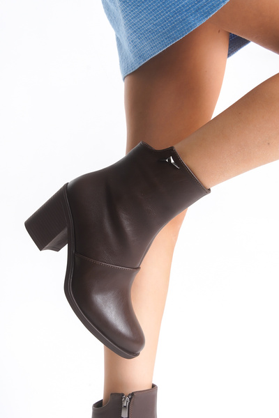 BEEKAMI Harper Women's Brown Zippered Thick Heeled Casual Boots
