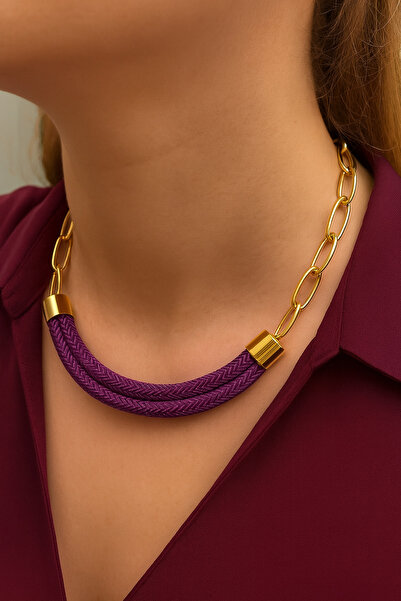 Kutcha Accessories قلادة قصيرة بسلسلة مفصلة منسوجة – مع لمسات ذهبية اللون