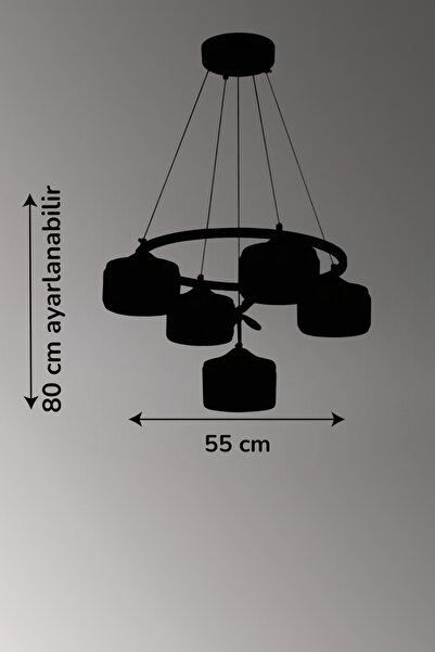 ESSLİGHT Candy 5’li Şeker Camlı Sarkıt LED Avize – 3 Renk Işık Modlu (Beyaz / Sarı / Gün Işığı)
