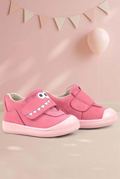 Rakerplus حذاء دينو للأطفال عالي الجودة من الجلد الطبيعي باللون الوردي