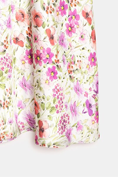 Saade Multicolored Floral Patterned Satin Maxi Length Woven Skirt