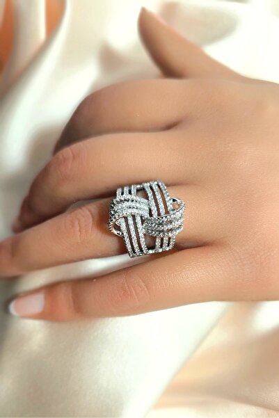 reyselstyle Gümüş Kaplama Zirkon Taşlı Lüks Çelik Yüzük