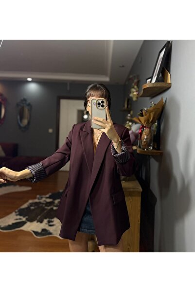LUJJE Lined Striped Burgundy Blazer Jacket