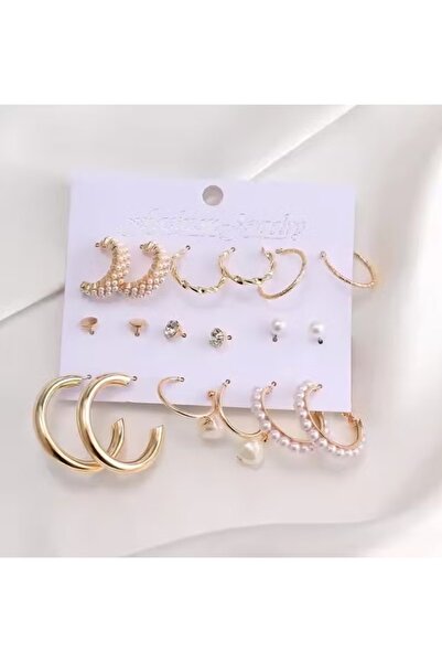 huitich Elegant Gold Colour Tone Alloy, Crystal & Pearl Earrings Set 9 Pairs