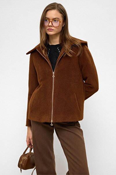 Olcay Παλτό Oversize με αποσπώμενο φερμουάρ με λεπτομέρεια καφέ 3128