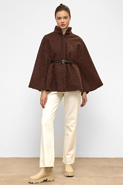 Olcay Belted Thick Poncho Brown 3154