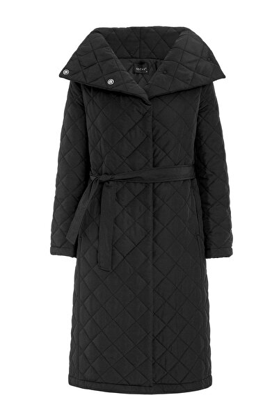 Olcay Removable Hooded Turn-Down Collar Quilted Coat Black 6792