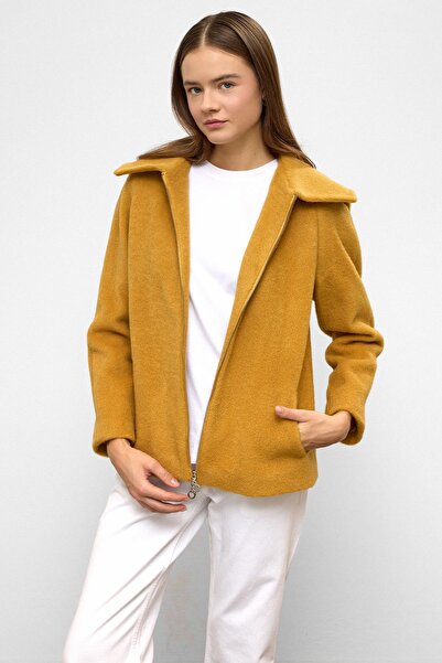 Olcay Çıkabilir Kapüşonlu Fermuar Detaylı Oversize Kaban HARDAL 3128